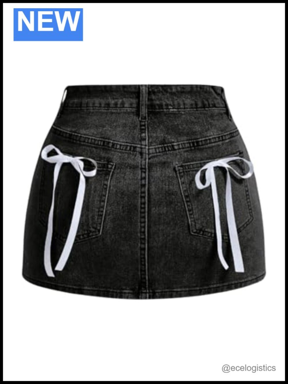 Women's High Rise A-Line Denim Mini Skirt with Bow Detail